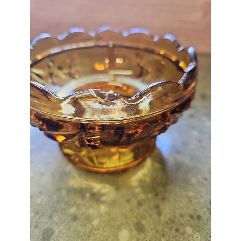 Indiana Glass Amber Stars And Bars Fairy Lamp BASE ONLY PLEASE READ DESCRIPTION